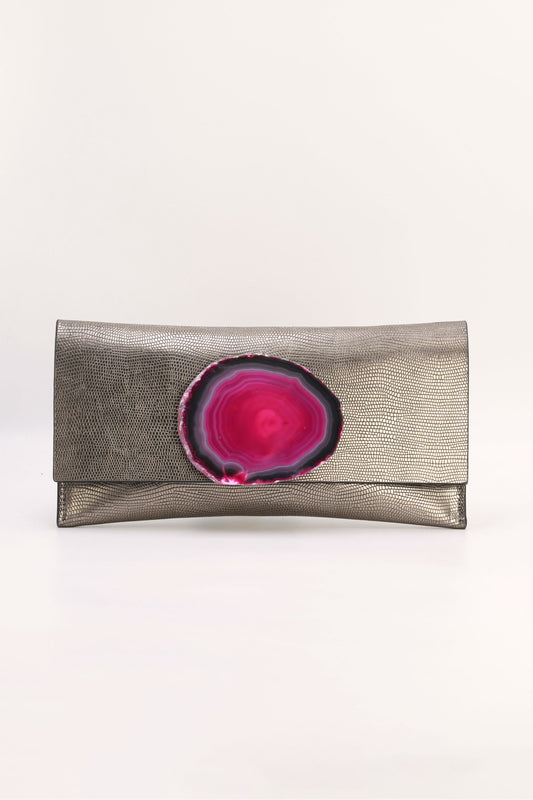 Cartera Maxi Premium Grabado Plomo Ágata Rosa