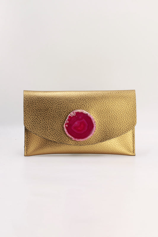 Cartera Midi Dorada Ágata Rosa