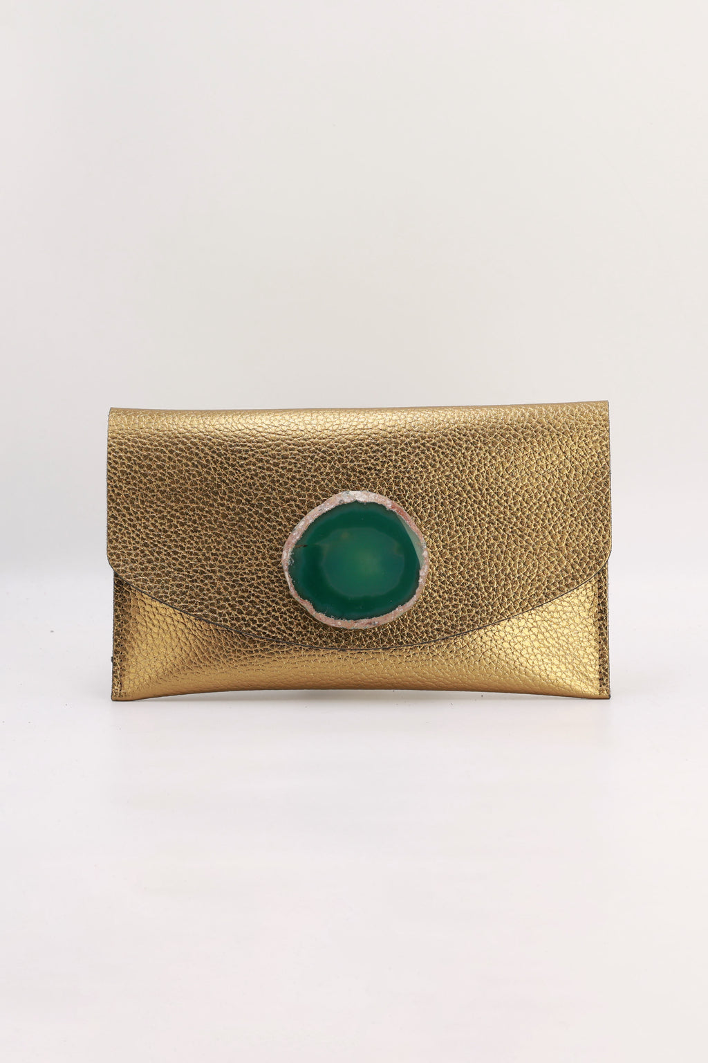 Cartera Midi Dorada Ágata Verde