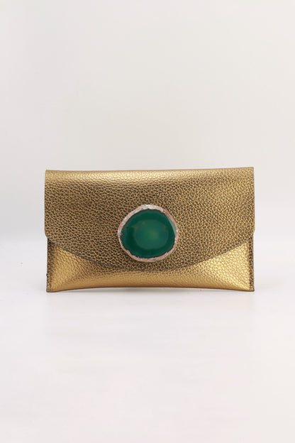 Cartera Midi Dorada Ágata Verde