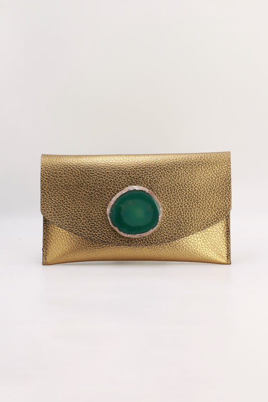 Cartera Midi Dorada Ágata Verde