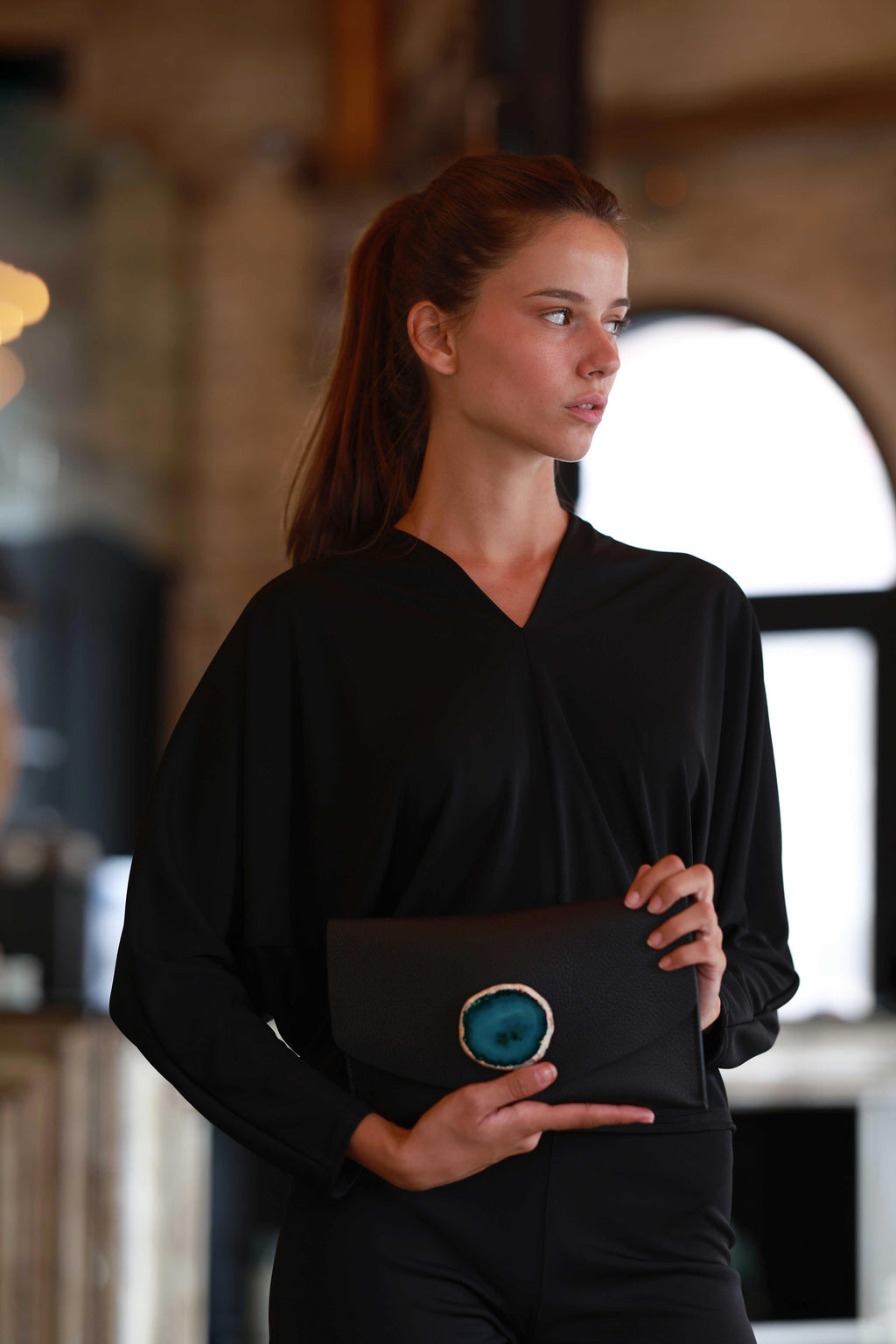 Cartera Midi Negra Ágata Verde