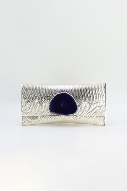 Cartera Mini Premium Grabado Dorado Claro Ágata Morada