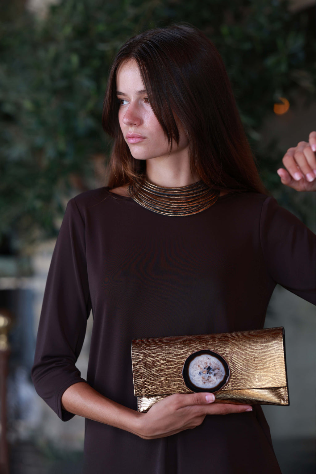 Cartera Mini Premium Grabado Dorado Ágata Natural