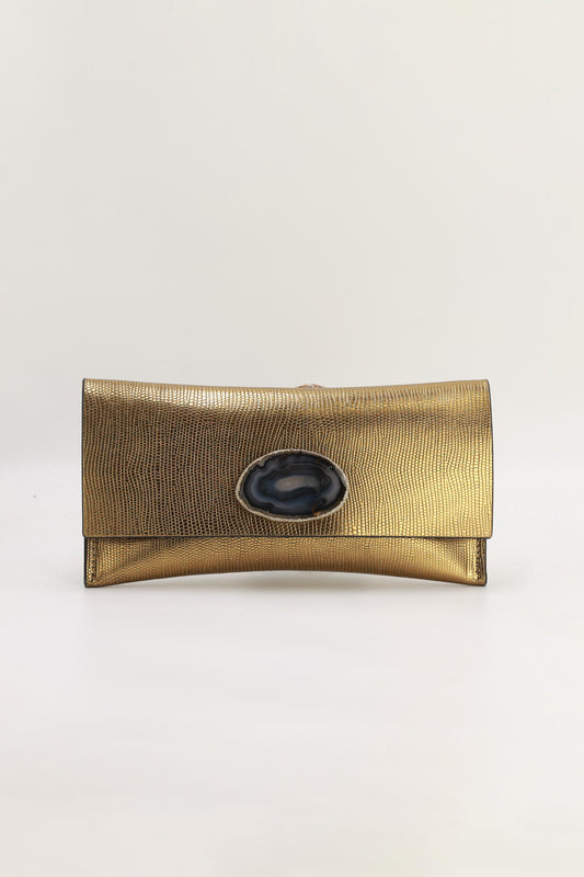 Cartera Mini Premium Grabado Dorado Ágata Natural