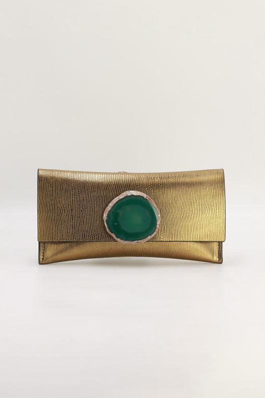 Cartera Mini Premium Grabado Dorado Ágata Verde