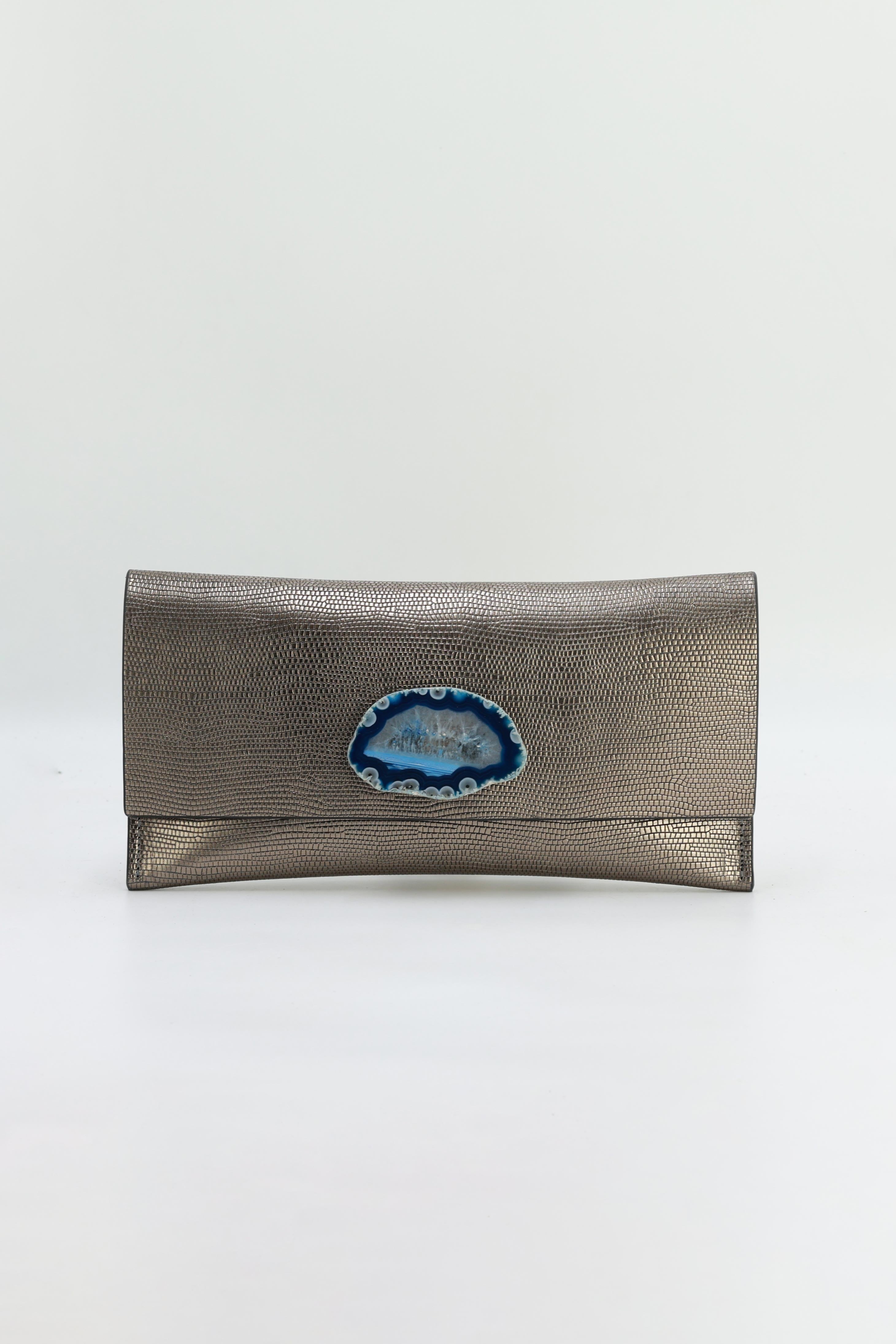 Cartera Mini Premium Grabado Plomo Ágata Azul