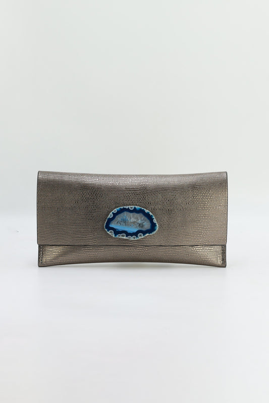 Cartera Mini Premium Grabado Plomo Ágata Azul