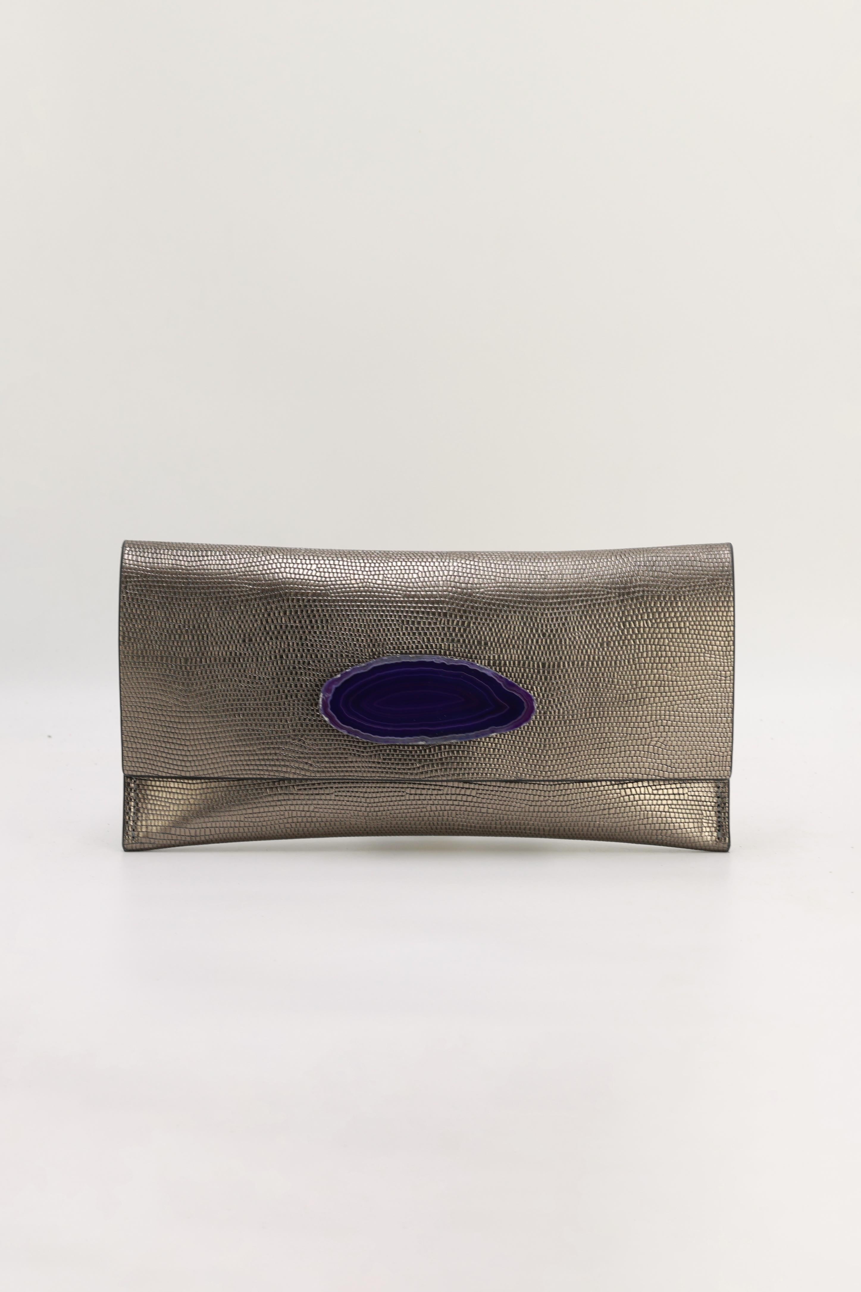Cartera Mini Premium Grabado Plomo Ágata Morada