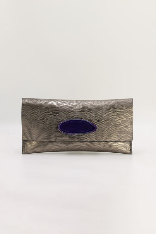 Cartera Mini Premium Grabado Plomo Ágata Morada