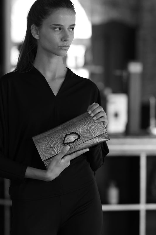 Cartera Mini Premium Grabado Plomo Ágata Morada