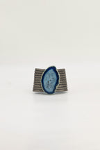 Pulsera Nía Grabado Plomo Ágata Azul