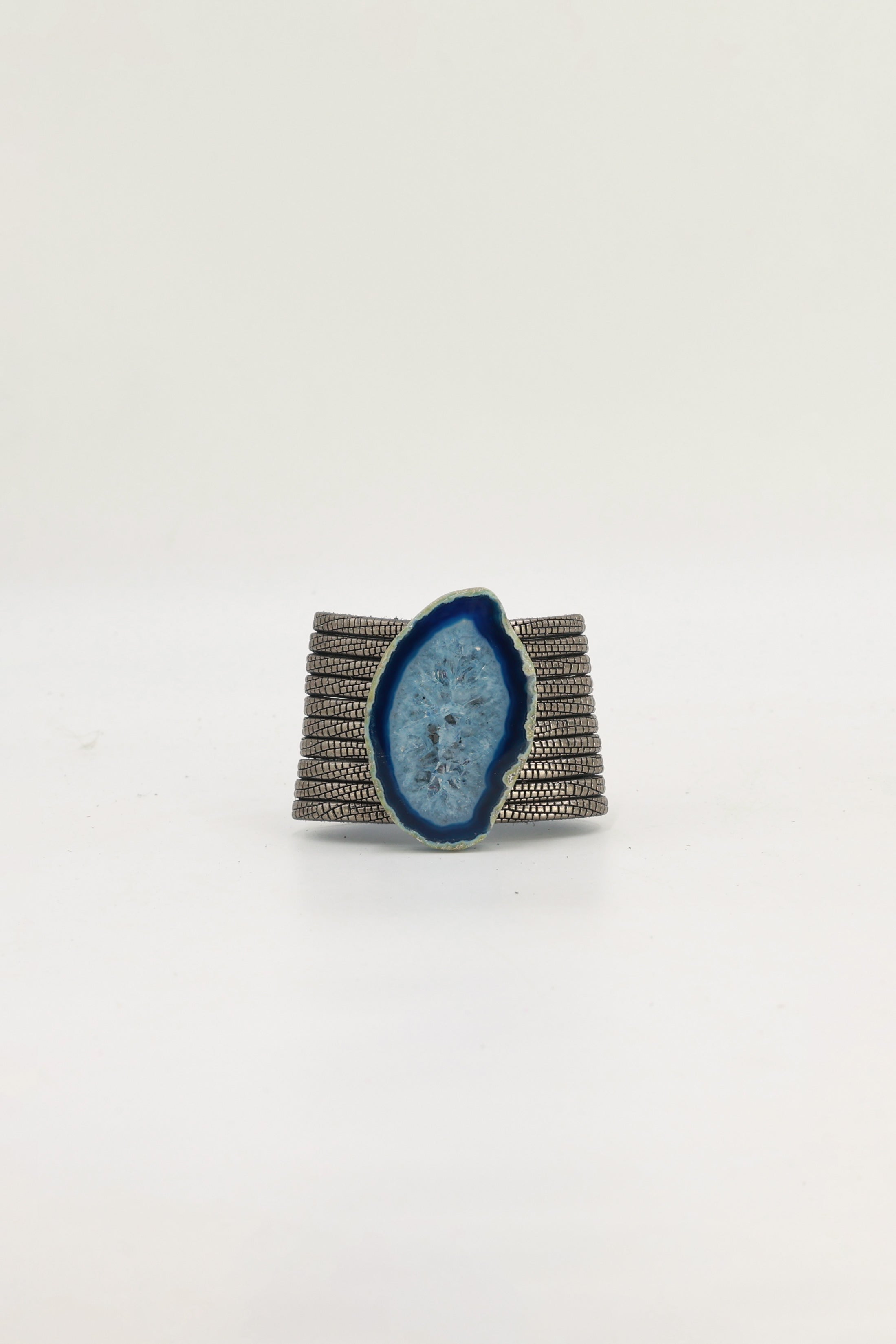Pulsera Nía Grabado Plomo Ágata Azul