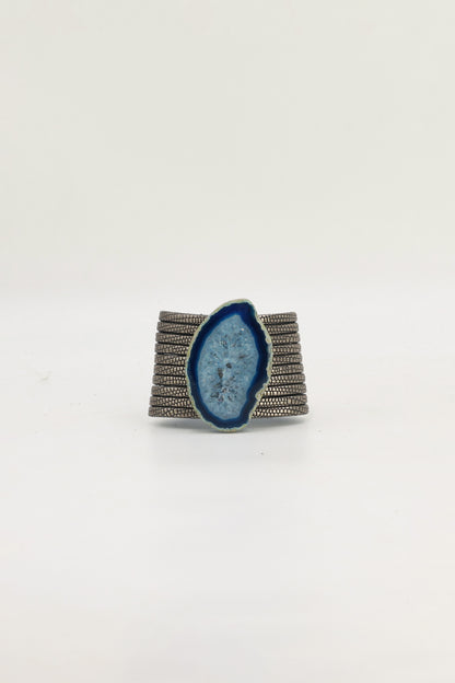 Pulsera Nía Grabado Plomo Ágata Azul