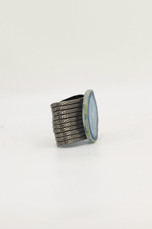 Pulsera Nía Grabado Plomo Ágata Azul
