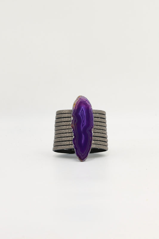 Pulsera Nía Grabado Plomo Ágata Morada