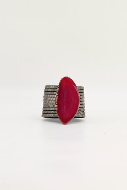 Pulsera Nía Grabado Plomo Ágata Rosa