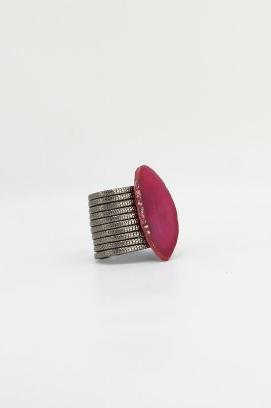 Pulsera Nía Grabado Plomo Ágata Rosa