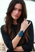 Pulsera Nía Grabado Plomo Ágata Azul