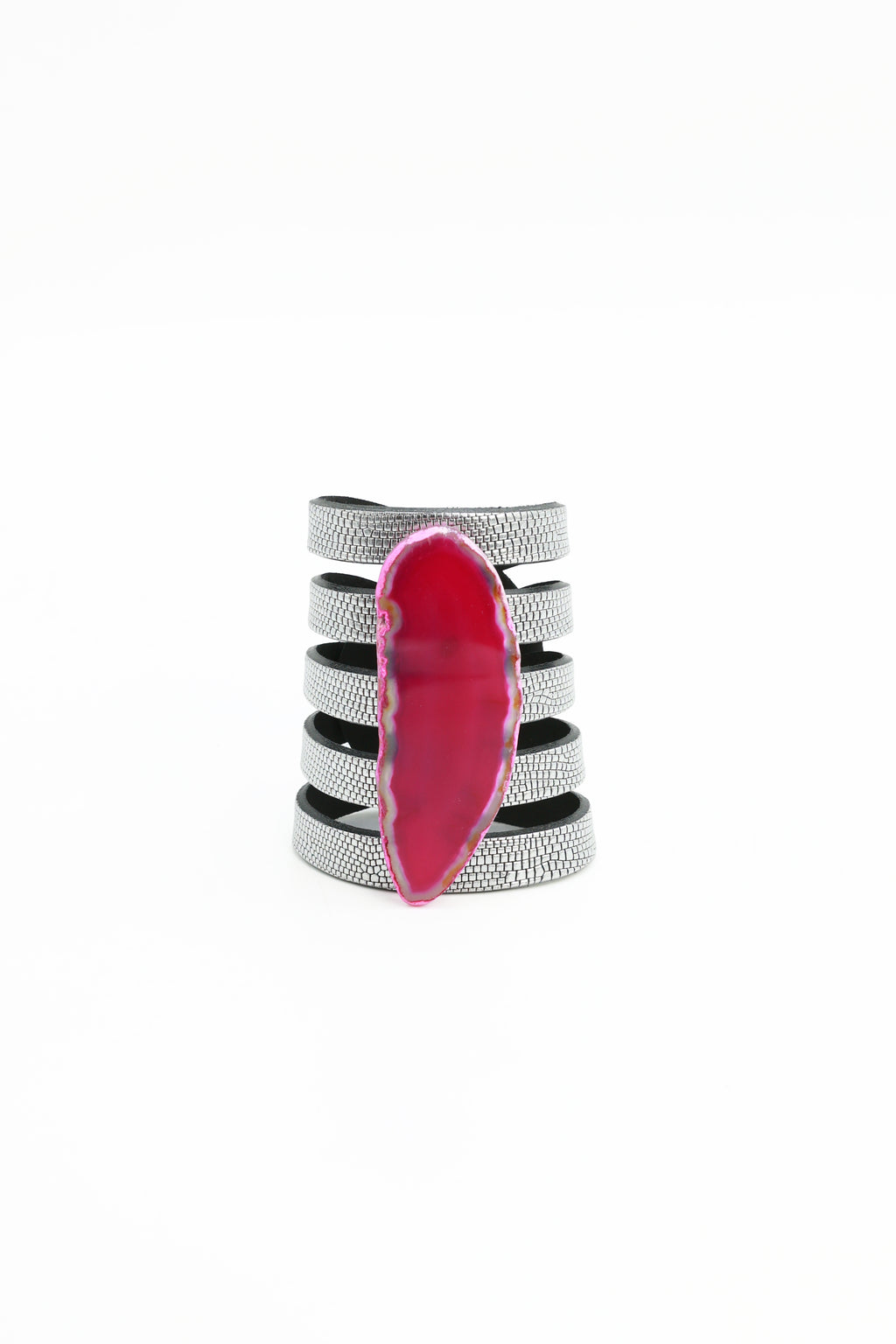 Brazalete Sol Plateado Ágata Rosa