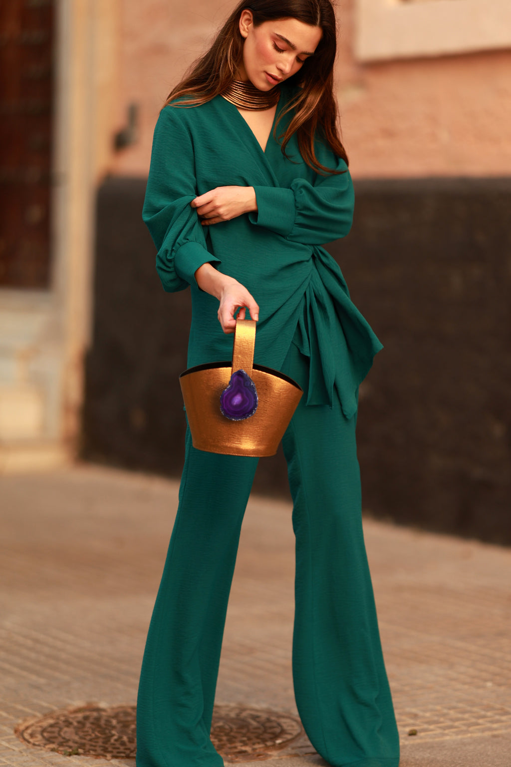 Bolso Zoe Grabado Dorado Ágata Morada
