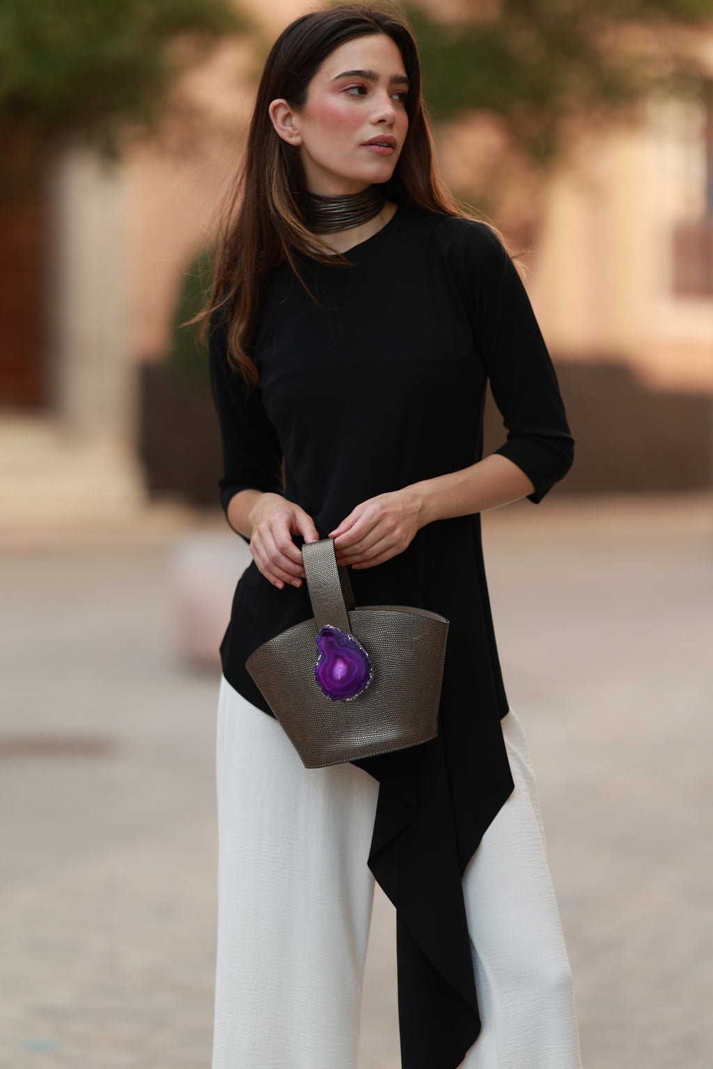Bolso Zoe Grabado Plomo Ágata Morada